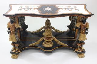 Appraisal: VINTAGE PIETRA DURA BLACKAMOOR CONSOLE TABLE Vintage Pietra Dura blackamoor