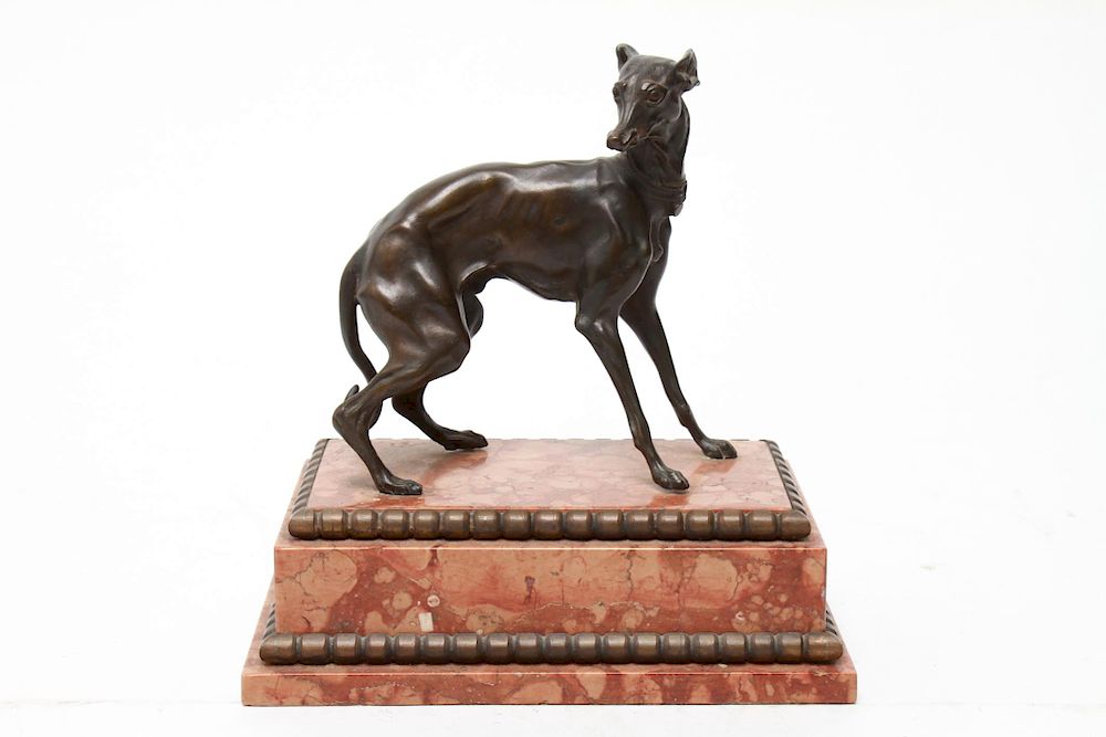 Appraisal: Mene Manner Bronze Greyhound Sculpture Pierre Jules Mene manner brown-patinated