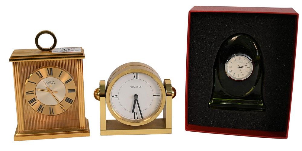 Appraisal: Three Piece Lot of Desk Clocks to include a round