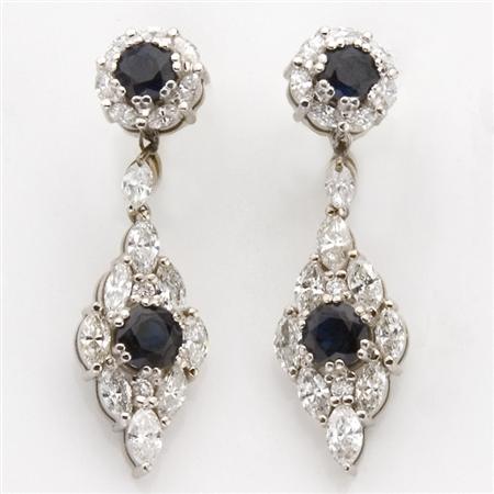 Appraisal: Pair of Sapphire and Diamond Pendant-Earrings Estimate -