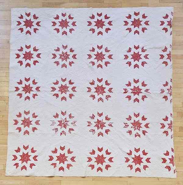 Appraisal: Two pieced quilts th c together with a coverlet