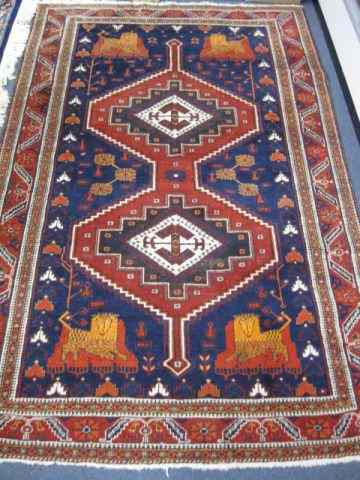 Appraisal: Hamadan Persian Handmade Rug geometric designs deep earthtones ' x