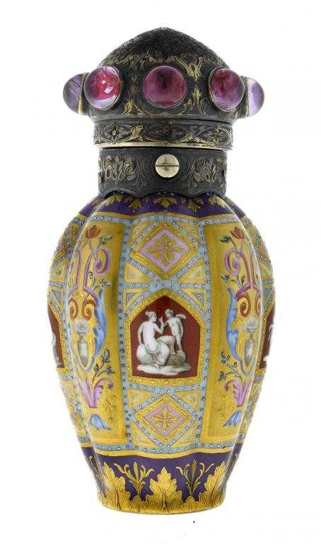 Appraisal: A FINE AND UNUSUAL VICTORIAN SILVER GILT-MOUNTED PORCELAIN SCENT BOTTLE