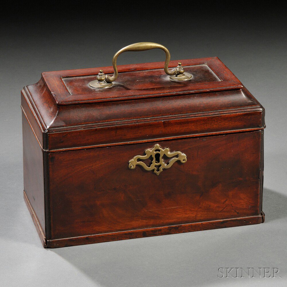 Appraisal: Mahogany Veneer Three-compartment Tea Caddy England early th century rectangular