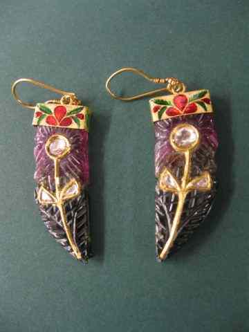 Appraisal: Diamond Tourmaline Earrings enameled k gold with rose cut diamonds