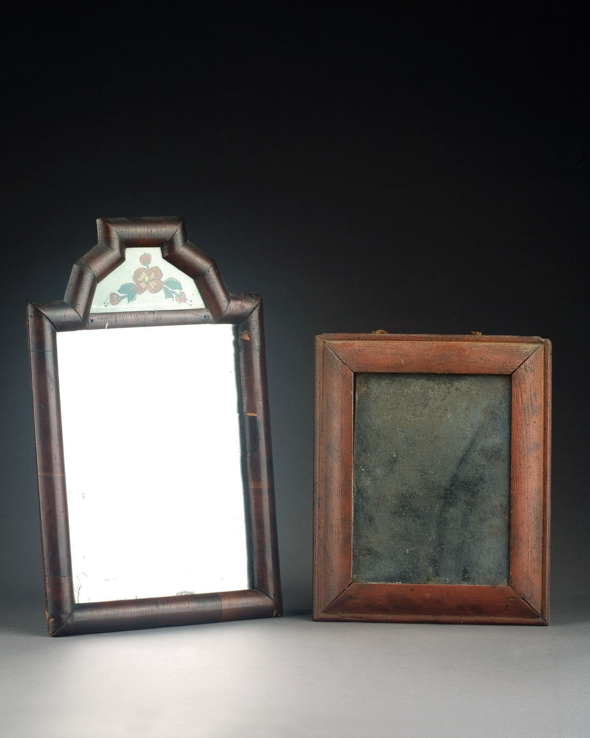 Appraisal: EARLY AMERICAN COURTING MIRROR WITH PAINTED PANEL TOGETHER WITH A