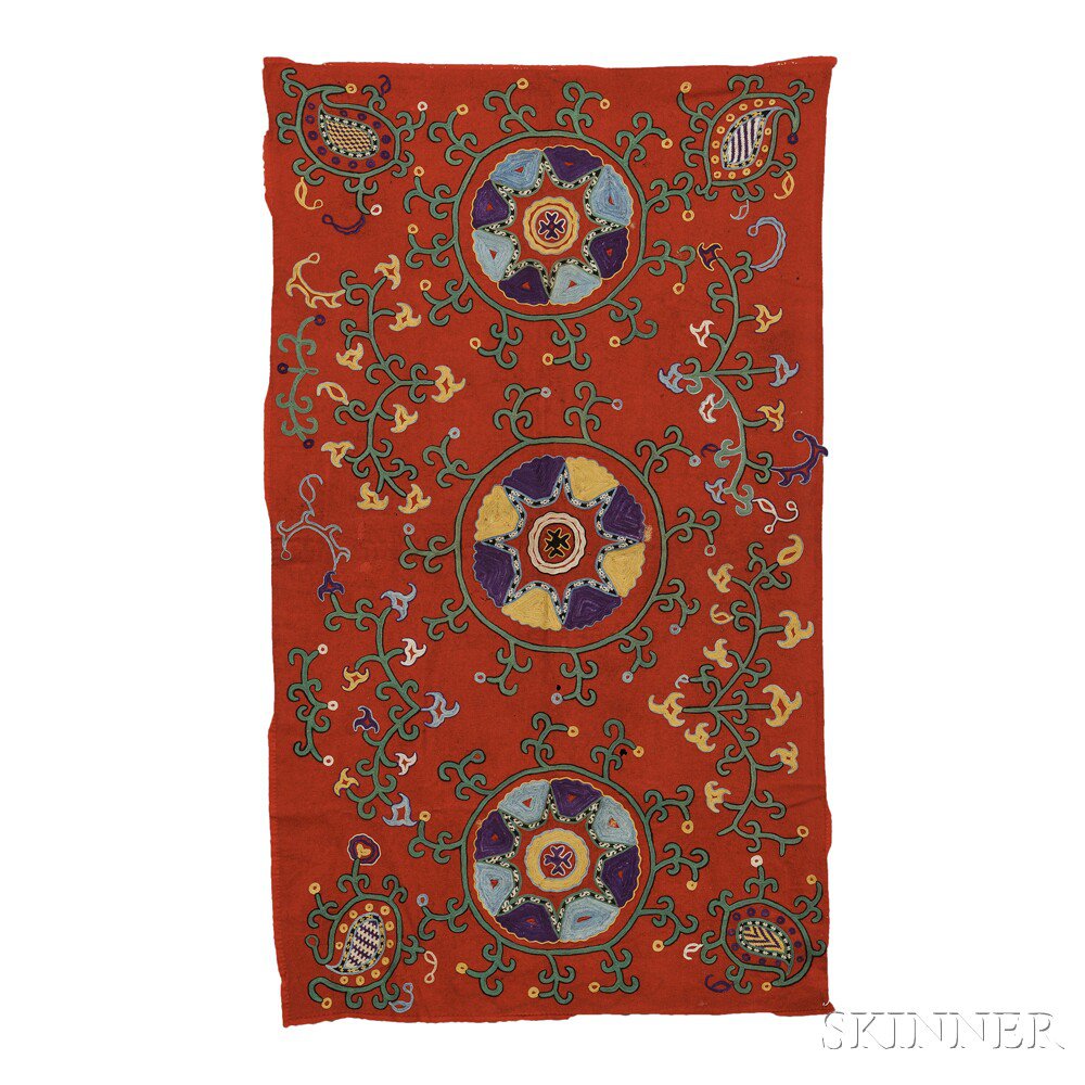 Appraisal: Lakai Embroidered Cover Uzbekistan early th century the vibrant red