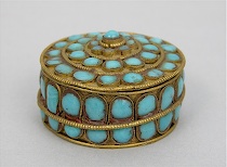 Appraisal: Small Lidded Box Small round gilt metal jar decorated with