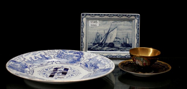 Appraisal: A Delft butter dish t w a Delft plate a