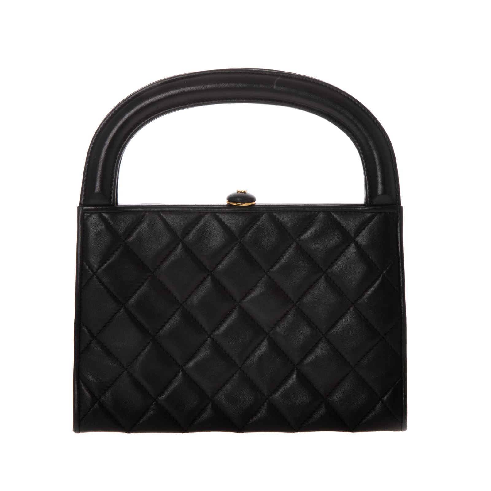 Appraisal: A CHANEL QUILTED TOP HANDLE A black Lambskin leather Chanel