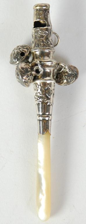 Appraisal: NINETEENTH CENTURY CHILD'S PROBABLY SILVER RATTLE in the form of