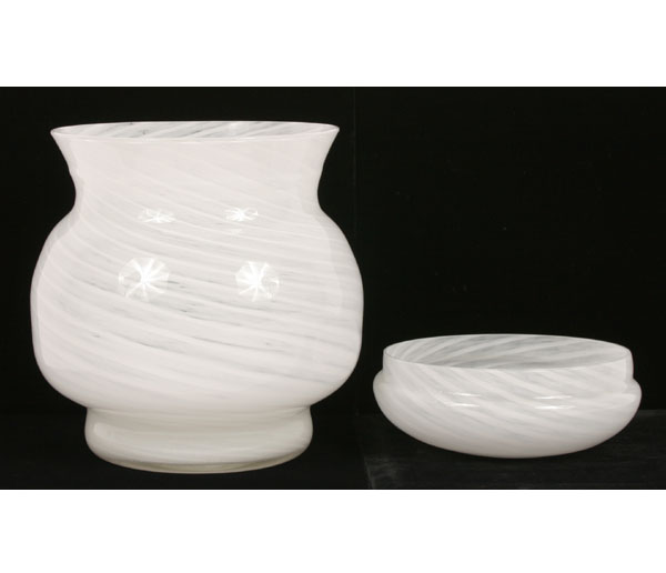 Appraisal: White swirl art glass vase and bowl Vase H Bowl