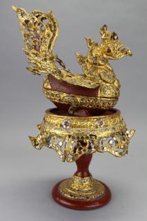 Appraisal: th C Gilt Wood Glass Burmese Bird on Stand th