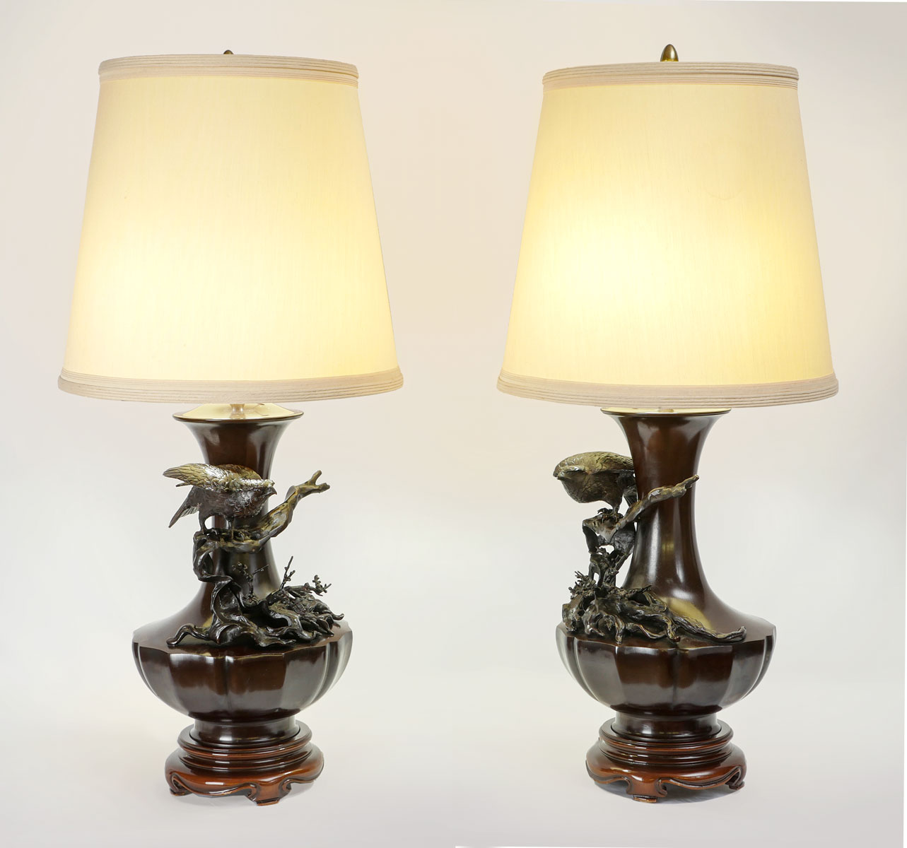 Appraisal: PAIR JAPANESE BRONZE FIGURAL LAMPS Pair of Japanese light bronze