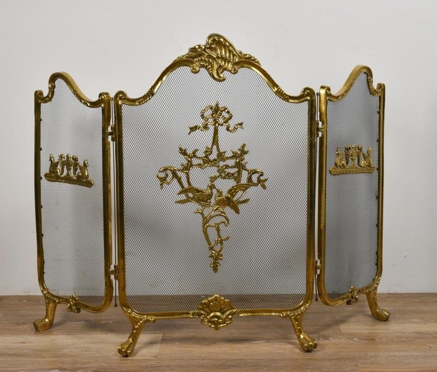 Appraisal: French Empire Style fire screen Mid th Century Folding screen