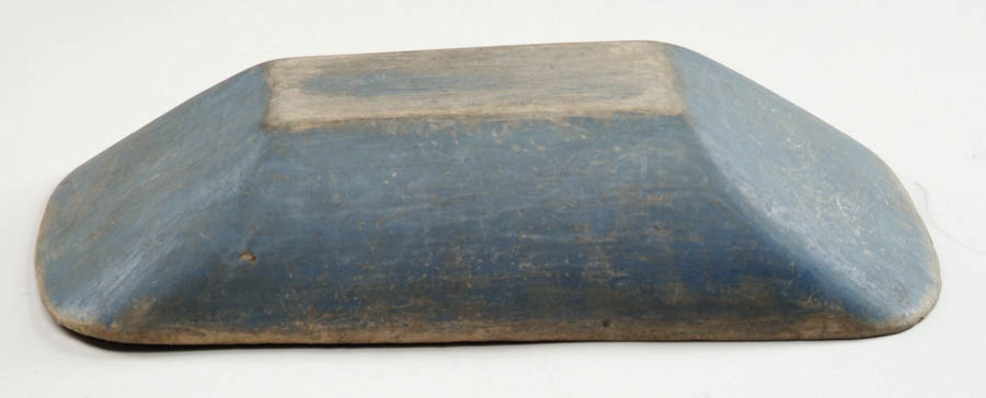 Appraisal: GREAT BLUE WOOD BOWL Antique trencher type bowl is rectangular