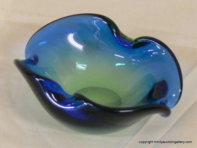 Appraisal: Murano Art Glass Curved Bowl Blue Green - Made in