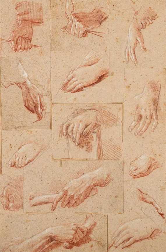 Appraisal: FRENCH TH CENTURY Lot of sheets hand studies and foot