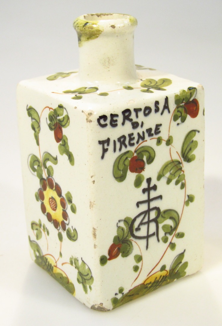 Appraisal: A Salntini Italian Majolica vase entitled Certosa Di Firenze polychrome