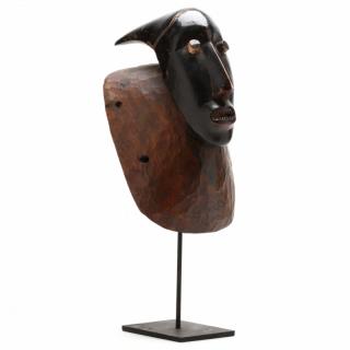 Appraisal: Congo Horned Portrait Mask carved wood shiny black painted surface