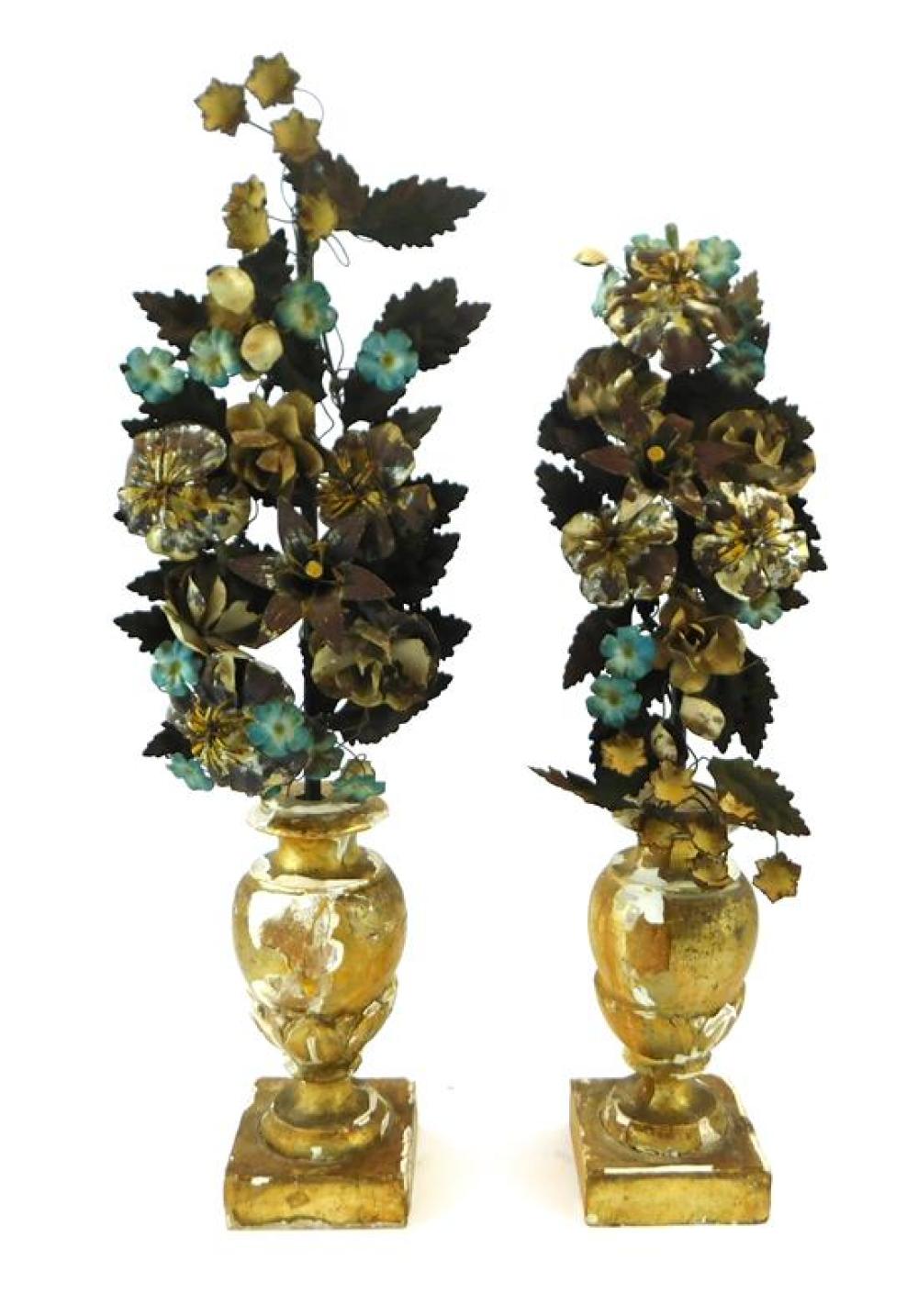 Appraisal: Italian th C pair of mantel tin flower sconces on