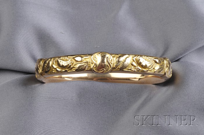 Appraisal: Art Nouveau kt Gold Bangle Riker Bros depicting a water