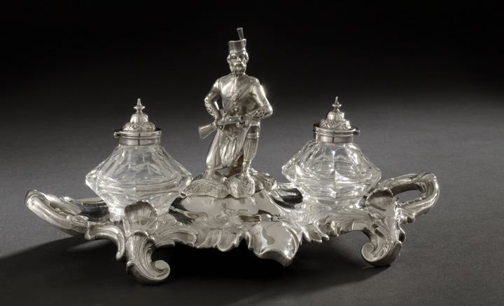 Appraisal: Victorian Silverplate Figural Inkstand fourth quarter th century of shaped