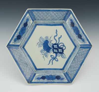 Appraisal: A Japanese Blue White Porcelain Hexagonal Plate The hexagonal shape