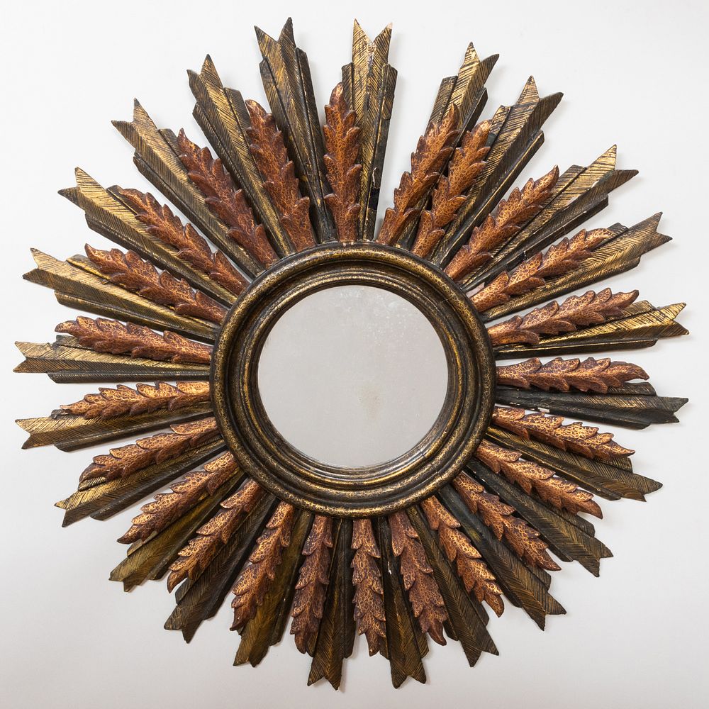 Appraisal: Painted and Giltwood Sunburst Mirror in diam Property from the