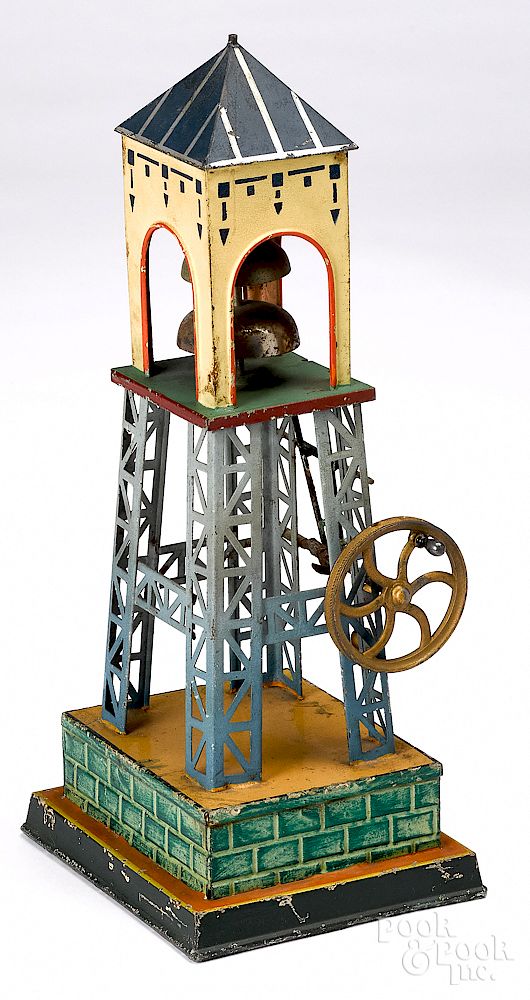 Appraisal: Bell tower steam toy accessory Painted and lithograph tin bell