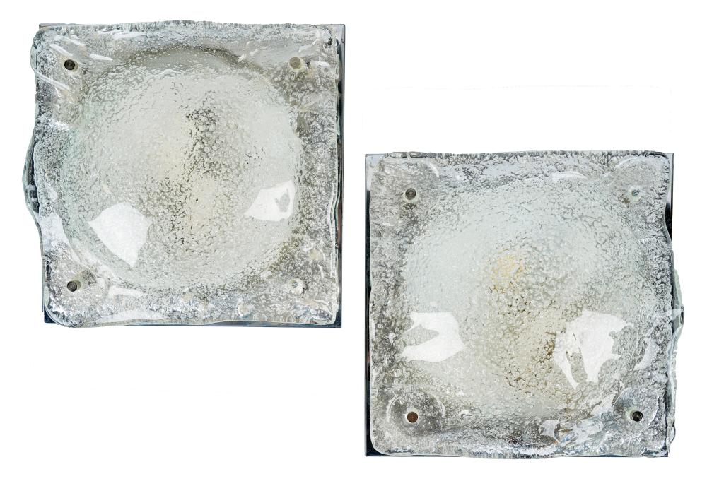 Appraisal: PAIR OF MURANO GLASS WALL SCONCESunsigned on chromed metal panels