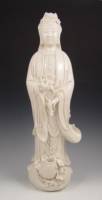 Appraisal: LARGE BLANC DE CHINE PORCELAIN QUAN YIN Gravity water drip