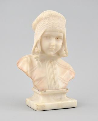 Appraisal: An Italian Carved Alabaster Bust Depicting a young girl with