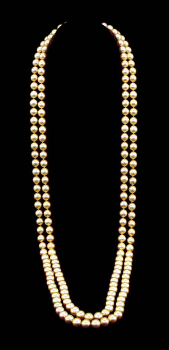 Appraisal: Yellow pearl necklace double strand of slightly graduated yellow cultured