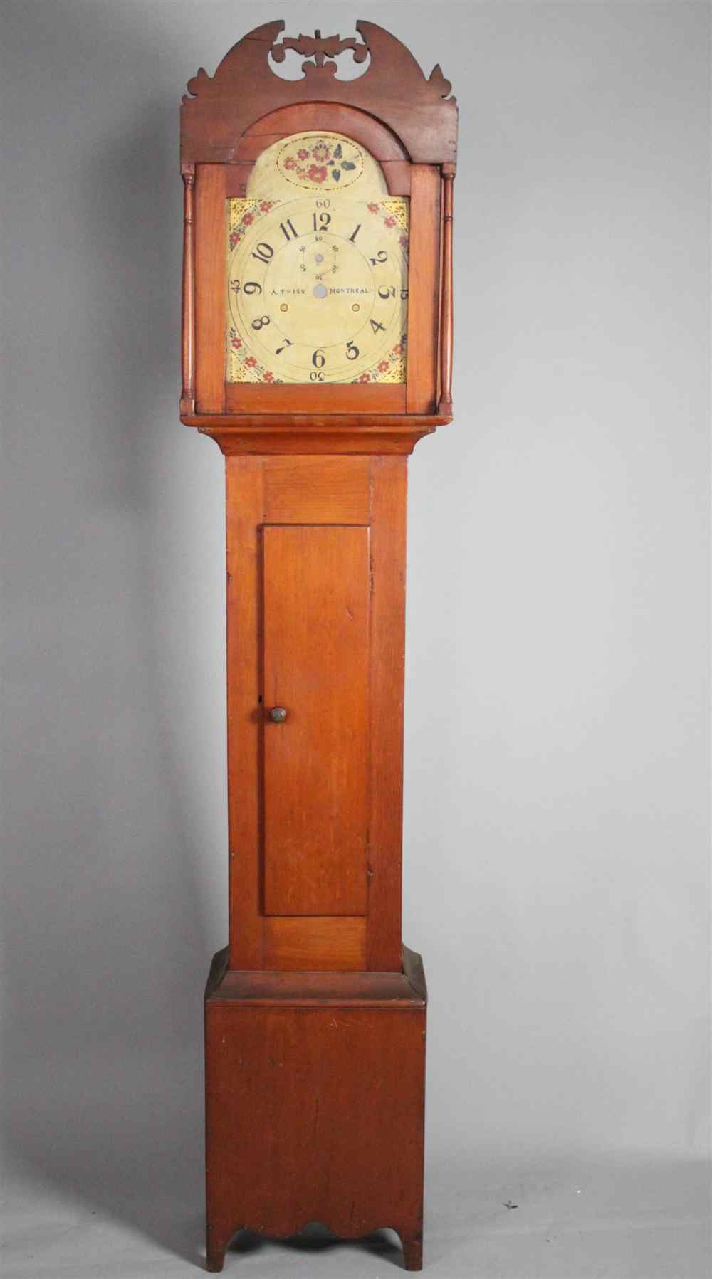 Appraisal: A TWISS MONTREAL PINE TALL CASE CLOCK the floral painted