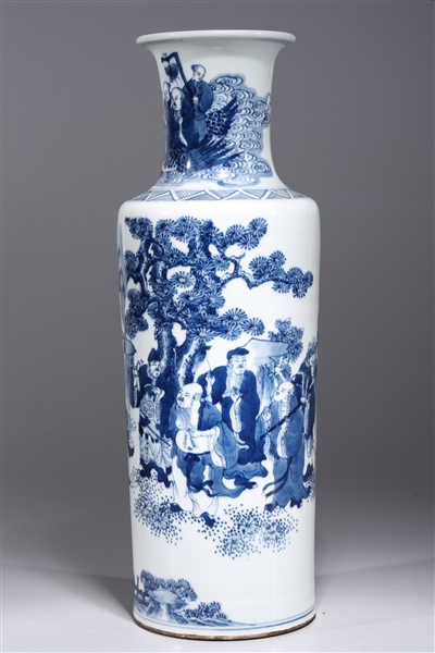 Appraisal: Chinese blue and white porcelain rouleau vase with eight immortals