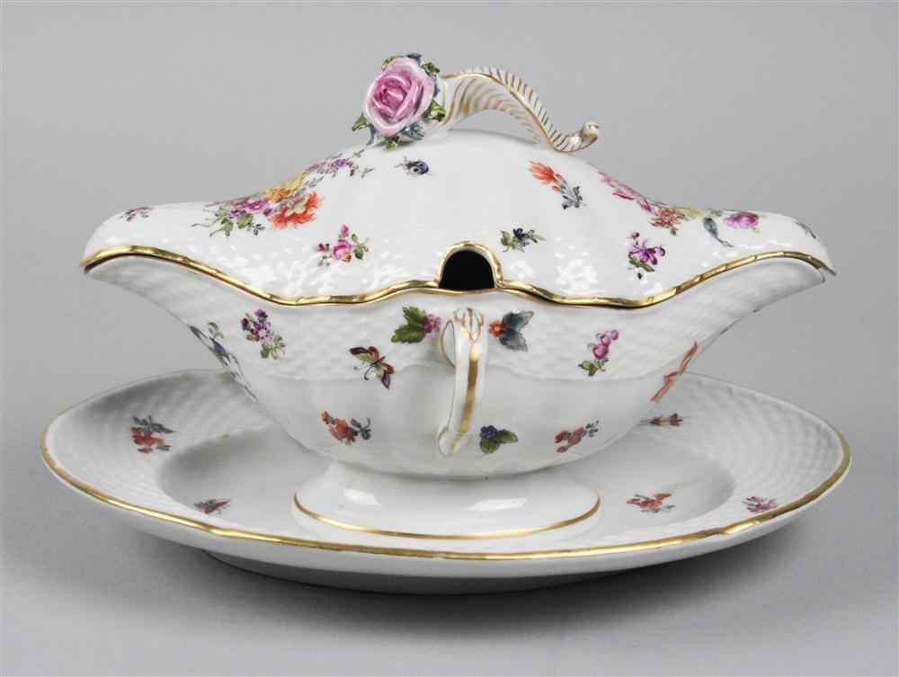 Appraisal: HEREND PORCELAIN ''PRINTEMPS'' PATTERN COVERED SAUCEBOAT printed and impressed marks