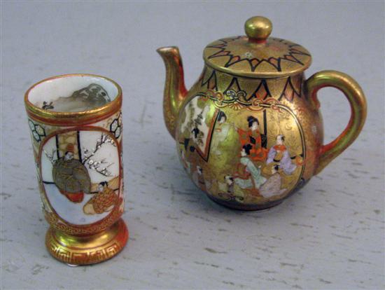 Appraisal: Miniature Kaga teapot with two vignettes - people walking in