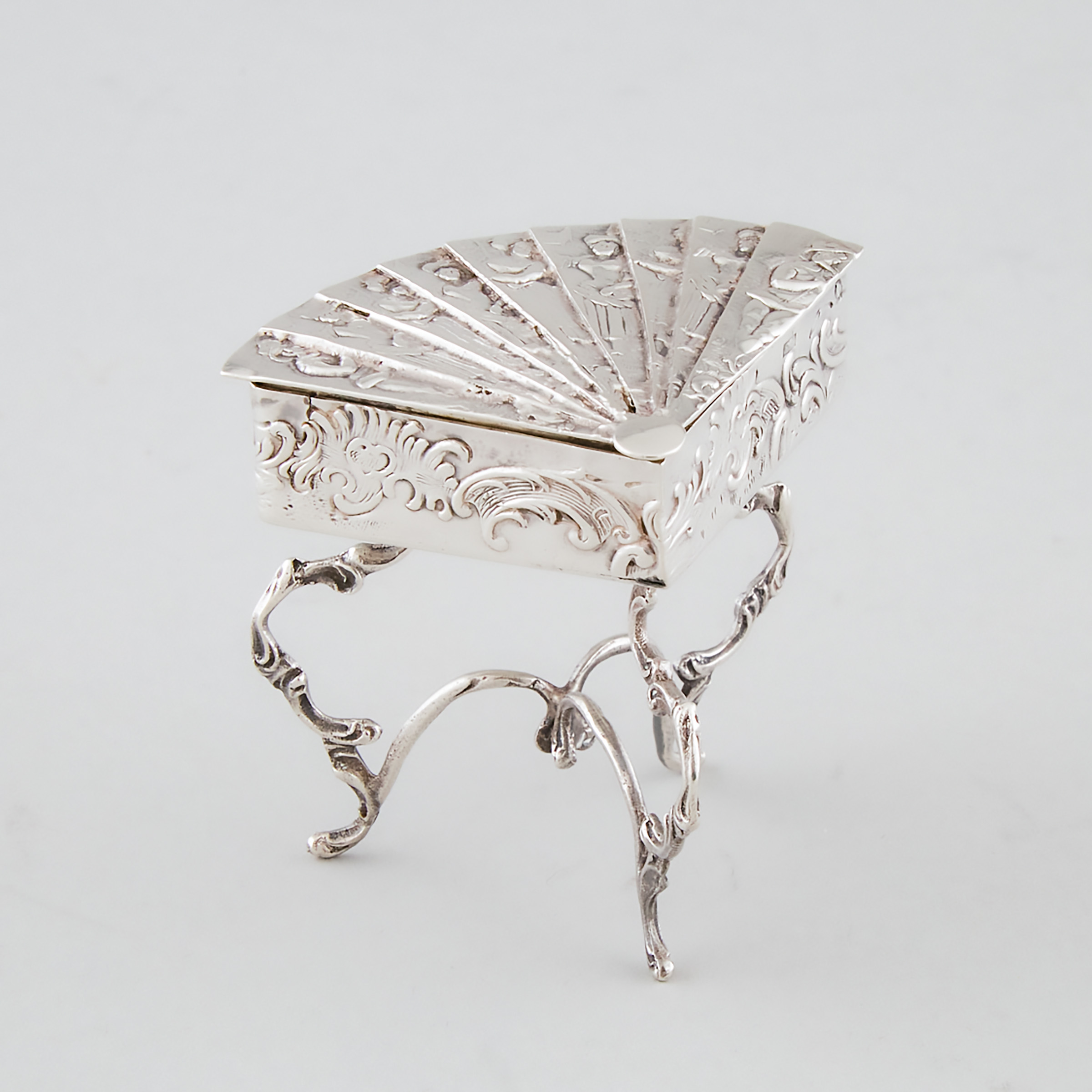 Appraisal: German Silver Fan Top Table Form Box Simon Rosenau Bad