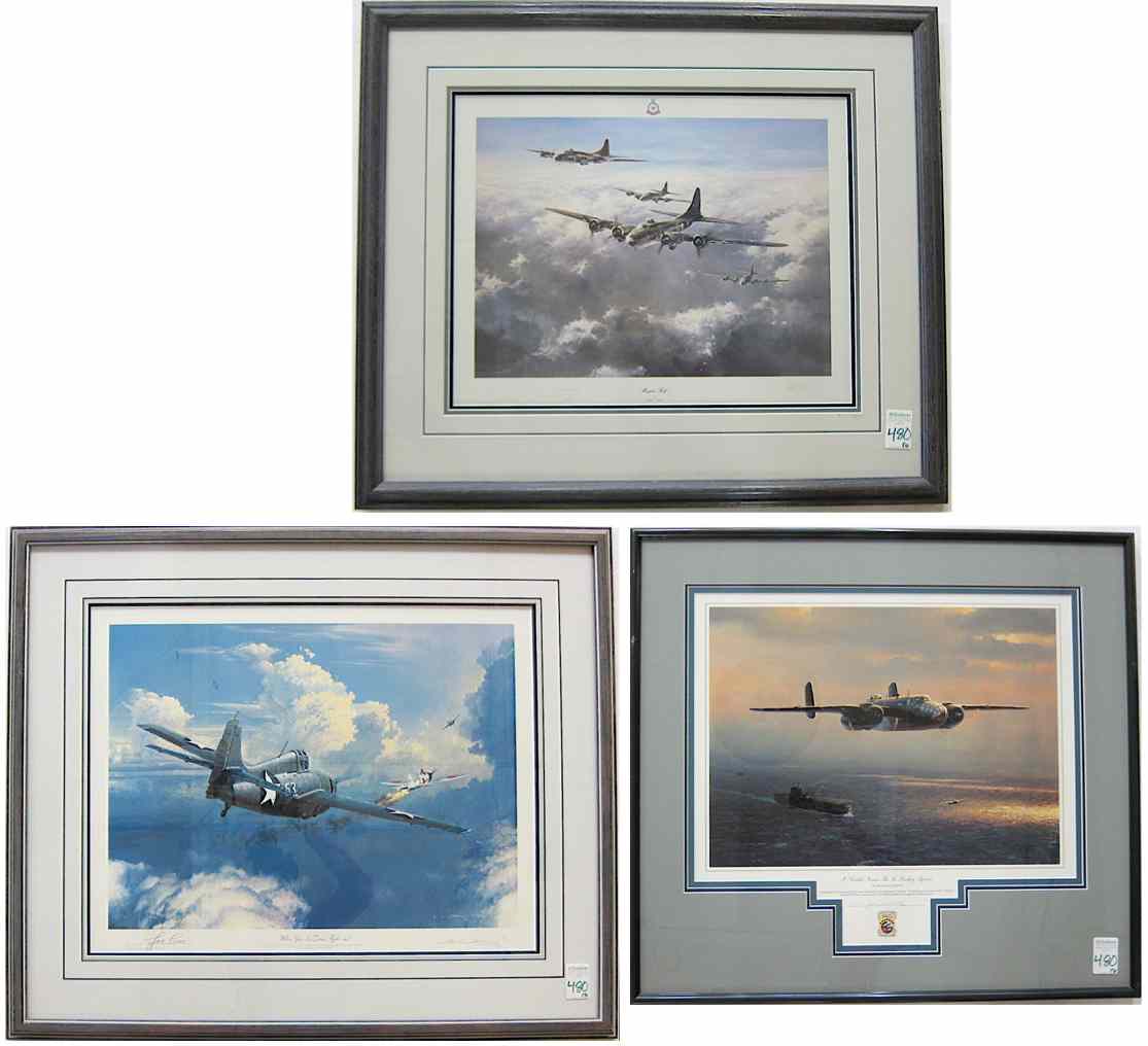 Appraisal: THREE WWII AVIATION COLOR LITHOGRAPHS William S Phillips titled ''When