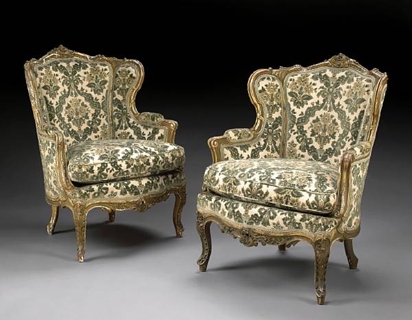 Appraisal: A pair of Louis XV style giltwood bergeres a oreille