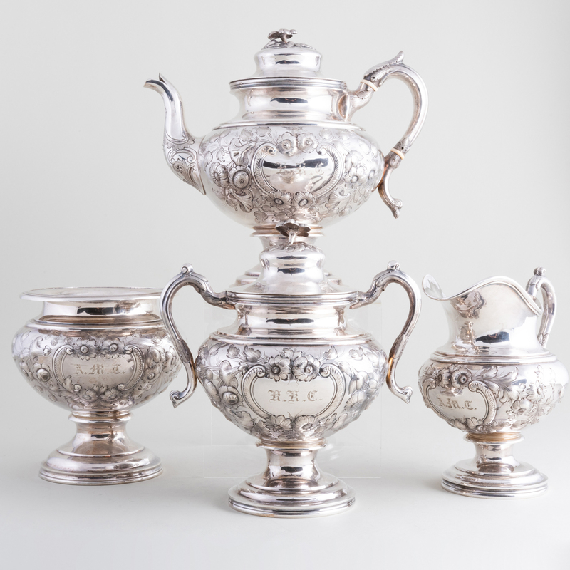 Appraisal: Gorham Coin Silver Four Piece Tea Service Marked 'pure coin'