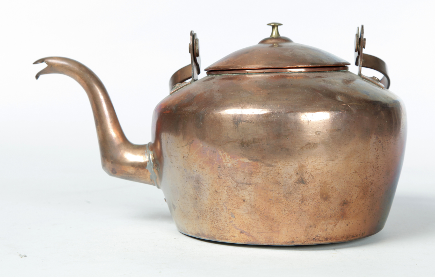 Appraisal: SIGNED COPPER TEA KETTLE Possibly Pennsylvania early th century Dovetailed