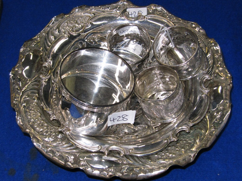 Appraisal: Lot comprising two dishes a bowl and three napkin rings