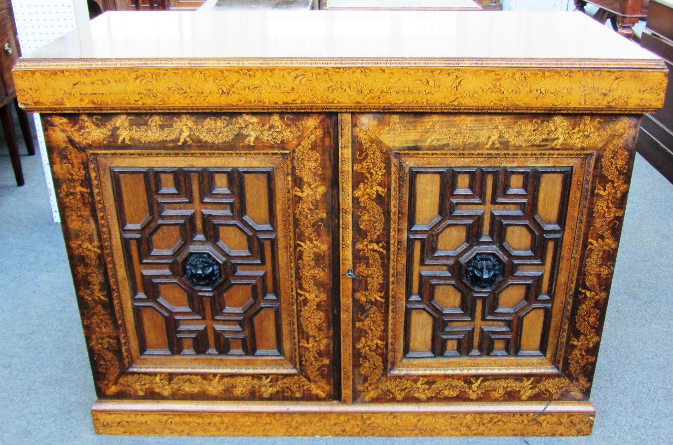 Appraisal: A th century marquetry inlaid and faux penwork oak side