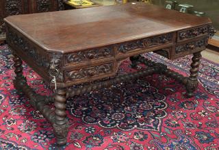 Appraisal: Renaissance Revival carved quarter sawn oak partner's desk the rectangular