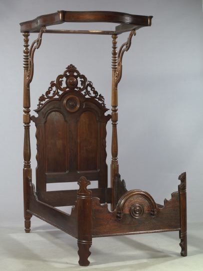 Appraisal: American Rococo Revival Rosewood and faux Rosewood Twin-Size Half Tester