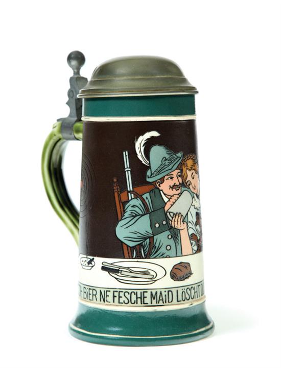 Appraisal: METTLACH STEIN Liter II with etched dinner scene of man