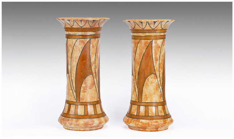 Appraisal: Burleigh Ware Charlotte Rhead Pair of Vases Column Shape with