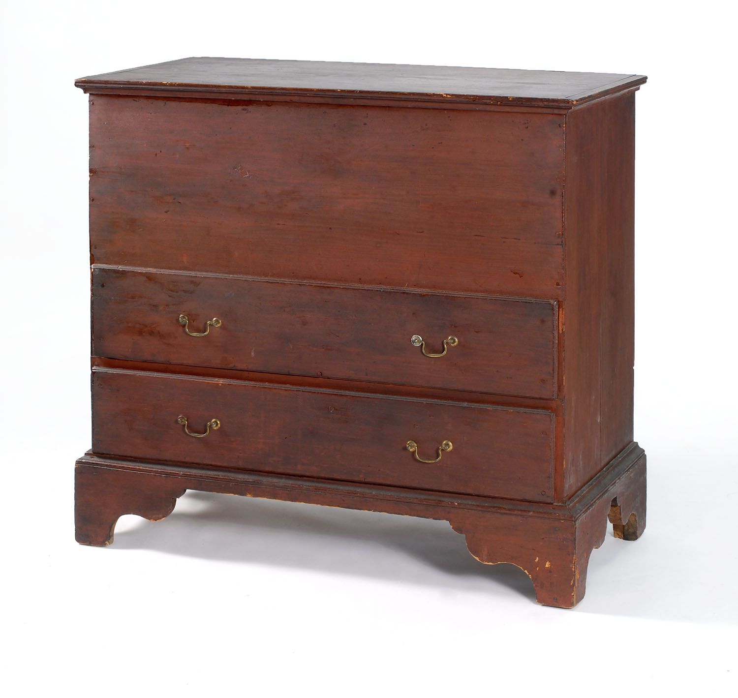 Appraisal: CIRCA AMERICAN TWO-DRAWER LIFT-TOP BLANKET CHEST in pine under red